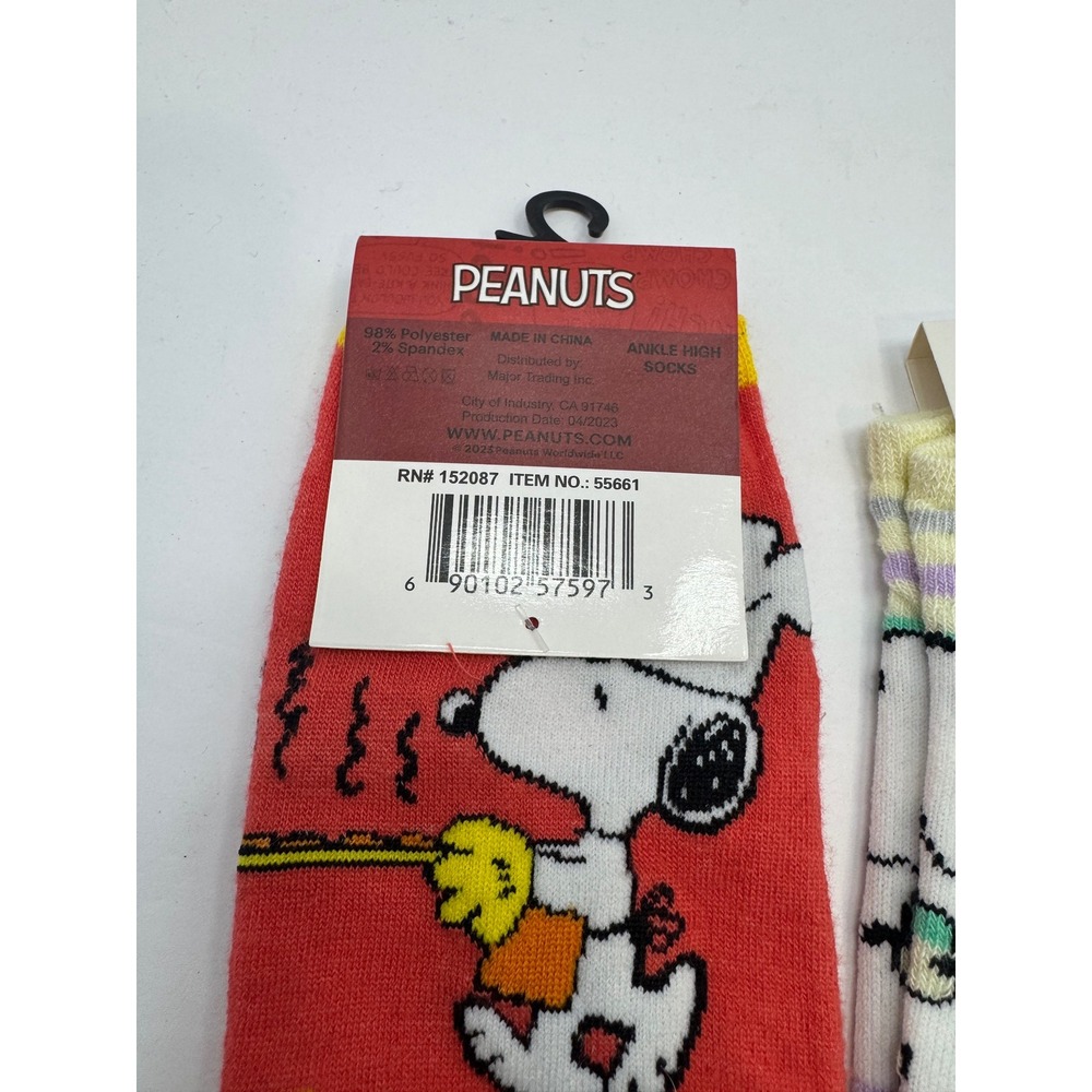 2 Lot Peanuts Snoopy Socks Women 4-11 Multicolor Ankle No Show Striped Polka Dot - Picture 5 of 6